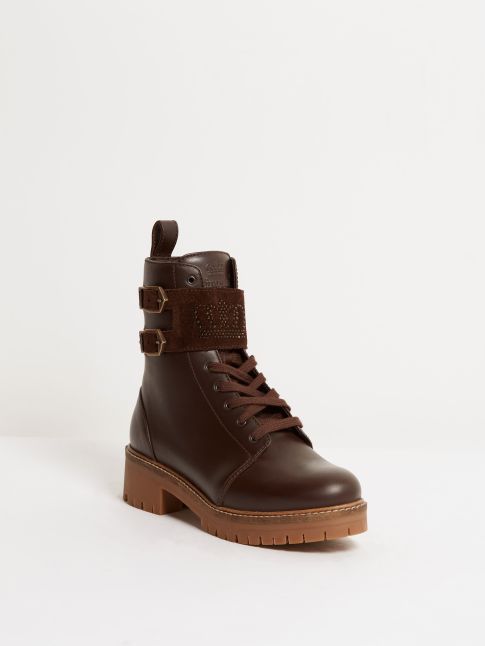 Kingsley Lisbon Swarovski Biker Boots Nature brown, Brown front view