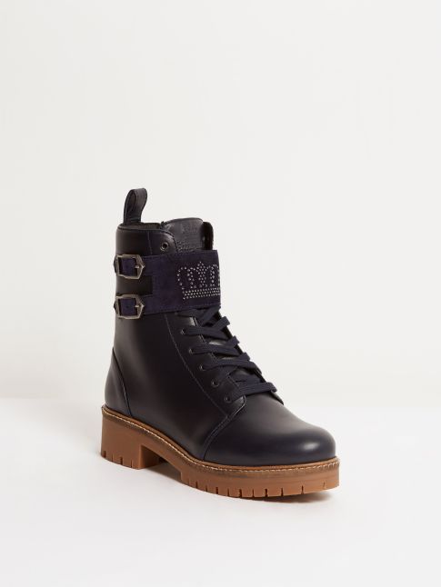Kingsley Lisbon Swarovski Biker Boots Nature Blue, Graphite Front view