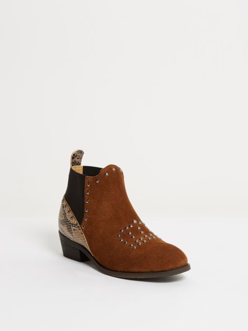 Kingsley Queen Short Boot sensory burned ochre, python special creme front view