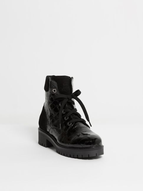Kingsley Regina 01 Biker Boots croco bril black Front View 