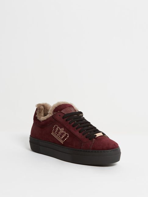 Kingsley Moroni Sneakers Swarovski with Sheepskin sensory burgundy, rose gold front view
