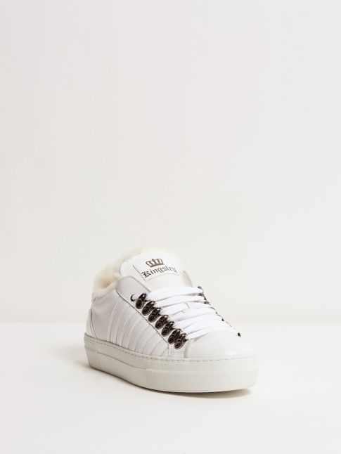 Kingsley Sky Sneakers with Sheepskin white, patent white front view