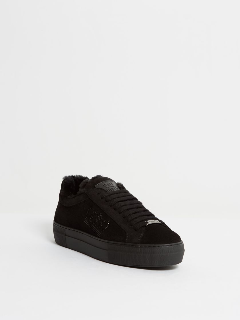 Kingsley Moroni Sneakers Swarovski with Sheepskin sensory black, black front view

