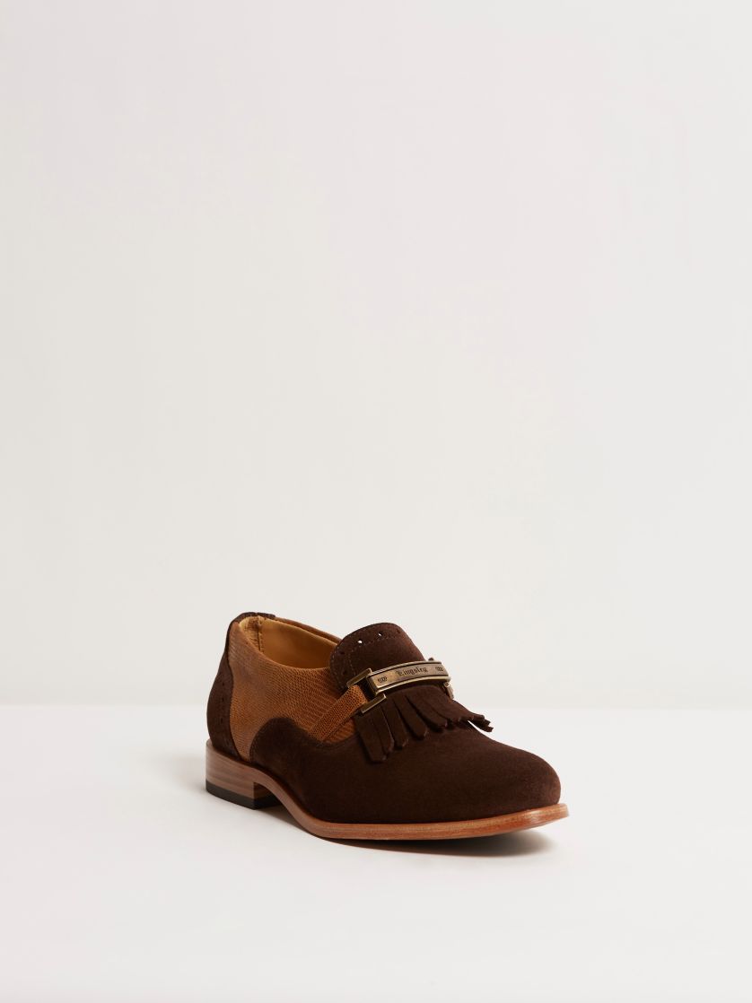 Kingsley Jade College dark brown suede, cognac front view
