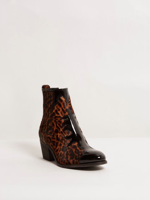 Kingsley Lydia Short Boot Limited Edition Patent black special jaguar print front view