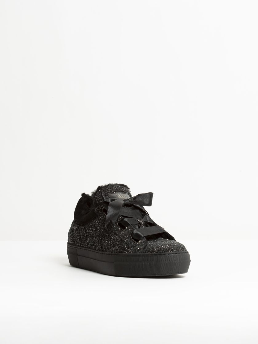 Kingsley Joy Sneakers with Black Sheepskin stardust black front view