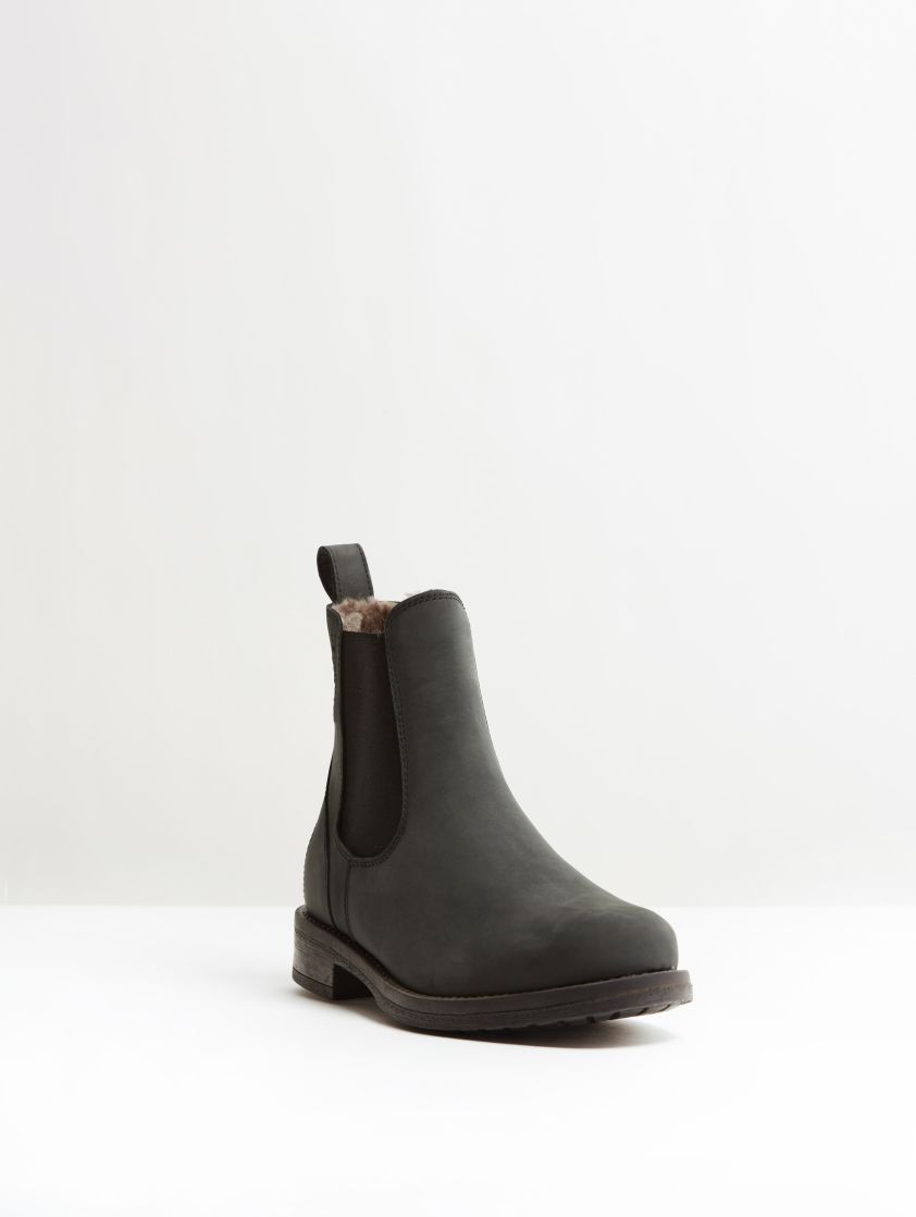 Kingsley Amsterdam Chelsea Boots with Taupe Sheepskin gaucho black, black front view