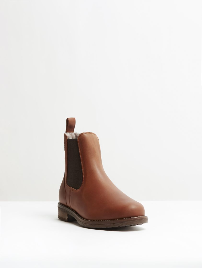 Kingsley Amsterdam Chelsea Boots With Taupe Sheepskin gaucho chestnut, brown front view